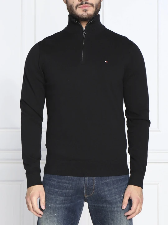 Zdjęcie produktu Tommy Hilfiger Sweter ZIP MOCK | Regular Fit | z dodatkiem kaszmiru czarny