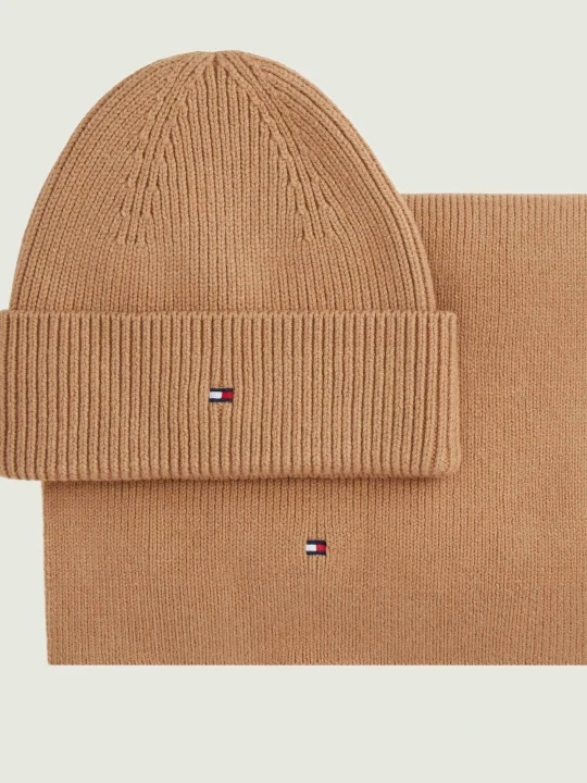 Zdjęcie produktu Tommy Hilfiger Szal + czapka | z dodatkiem wełny beżowy