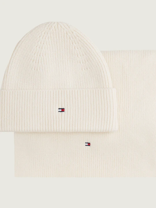 Zdjęcie produktu Tommy Hilfiger Szal + czapka | z dodatkiem wełny ecru