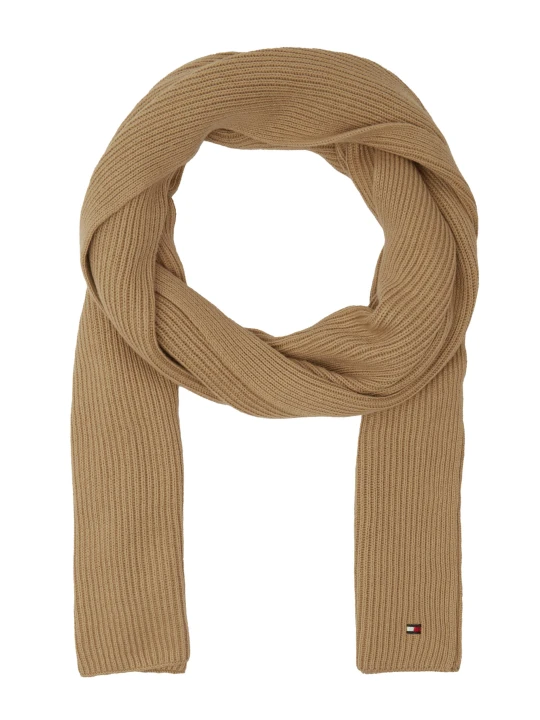Zdjęcie produktu Tommy Hilfiger Szal ESSENTIAL FLAG SCARF | z dodatkiem kaszmiru camel