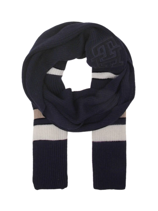 Zdjęcie produktu Tommy Hilfiger Szal TH MONOGRAM | z dodatkiem wełny i kaszmiru granatowy