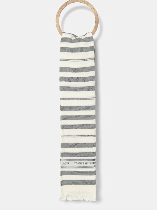 Zdjęcie produktu Tommy Hilfiger szalik z domieszką lnu granatowy