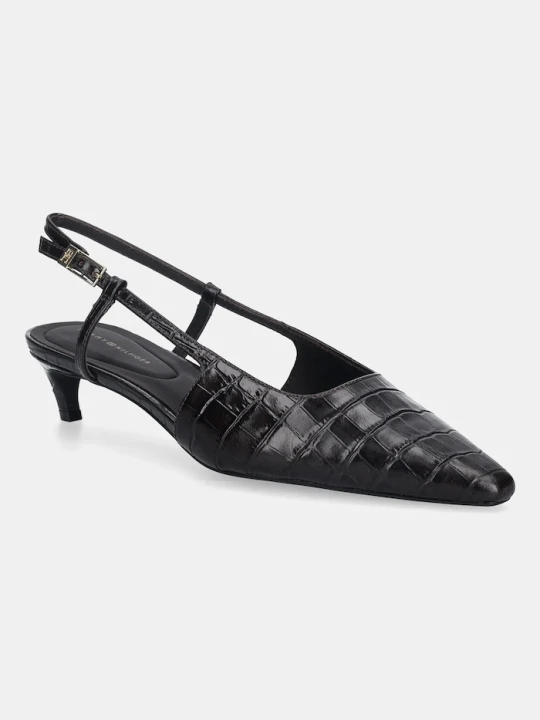 Zdjęcie produktu Tommy Hilfiger szpilki skórzane CROC SLINGBACK SLANTED HEEL brązowy
