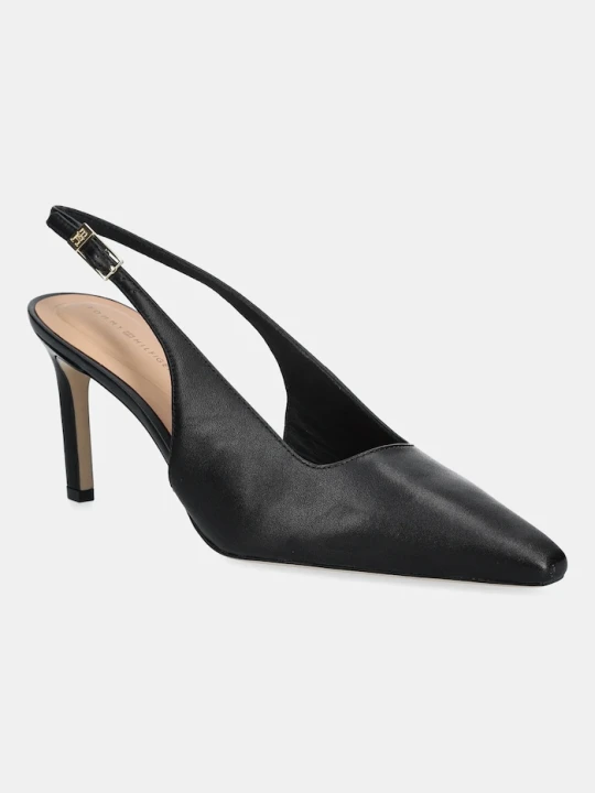 Zdjęcie produktu Tommy Hilfiger szpilki skórzane SQUARED TOE HIGH HEEL SLINGBACK czarny