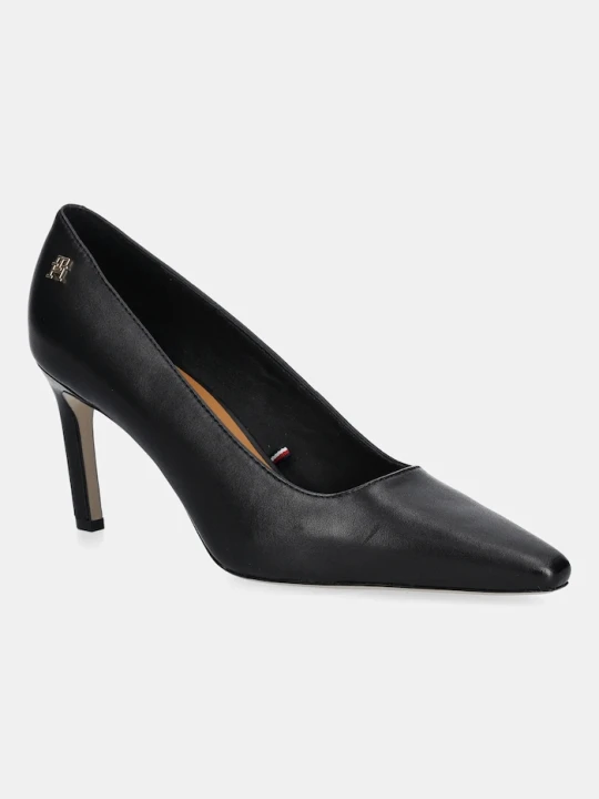 Zdjęcie produktu Tommy Hilfiger szpilki skórzane TH LOGO LEATHER PUMP SLANTED HL czarny
