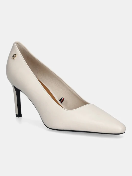 Zdjęcie produktu Tommy Hilfiger szpilki skórzane TH LOGO LTH PUMP SLANTED HL biały