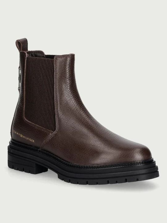Zdjęcie produktu Tommy Hilfiger sztyblety damskie skórzane TH EMBOSS GRAIN LEATHER CHELSEA brązowy
