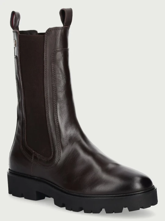 Zdjęcie produktu Tommy Hilfiger sztyblety damskie skórzane TH STUD LEATHER HIGH CHELSEA brązowy