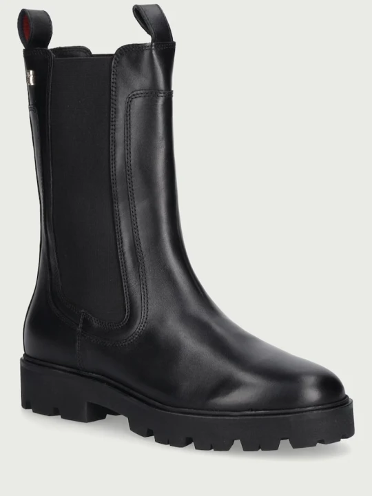 Zdjęcie produktu Tommy Hilfiger sztyblety damskie skórzane TH STUD LEATHER HIGH CHELSEA czarny
