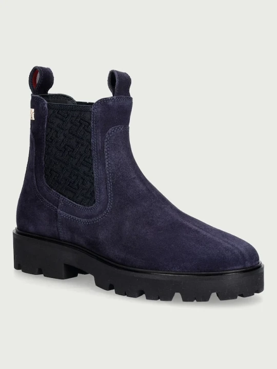 Zdjęcie produktu Tommy Hilfiger sztyblety damskie zamszowe TH MONOGRAM SUEDE CHELSEA BOOT granatowy