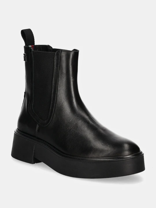 Zdjęcie produktu Tommy Hilfiger sztyblety skórzane MINIMAL LEATHER CHELSEA LOGOTAPE czarny