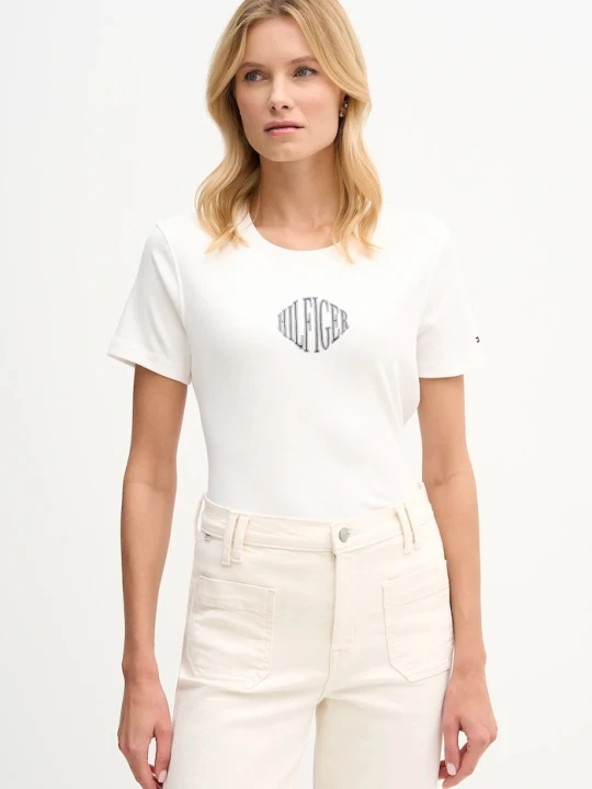 Zdjęcie produktu Tommy Hilfiger t-shirt bawełniany beżowy