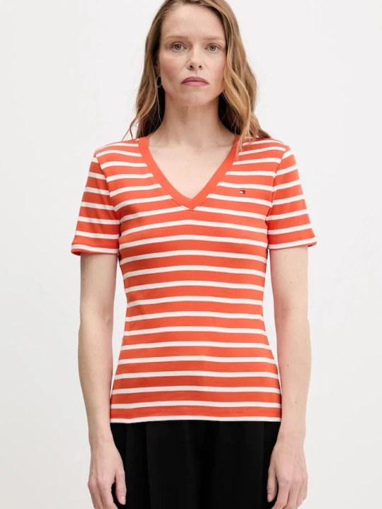 Zdjęcie produktu Tommy Hilfiger T-shirt damski bawełniany pomarańczowy