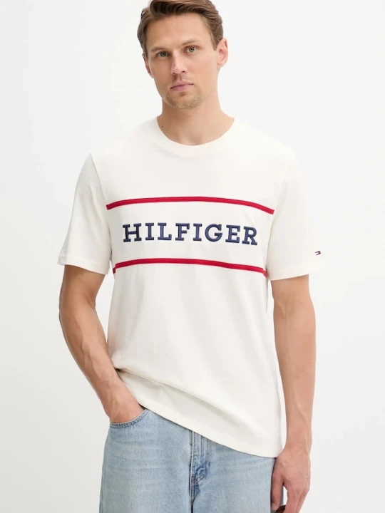 Zdjęcie produktu Tommy Hilfiger t-shirt bawełniany beżowy