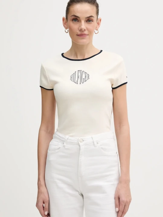 Zdjęcie produktu Tommy Hilfiger t-shirt bawełniany beżowy