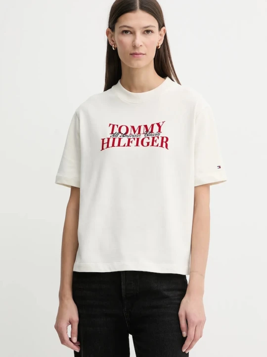 Zdjęcie produktu Tommy Hilfiger t-shirt bawełniany beżowy