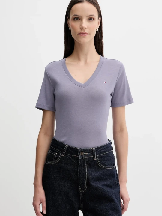 Zdjęcie produktu Tommy Hilfiger T-shirt damski bawełniany fioletowy