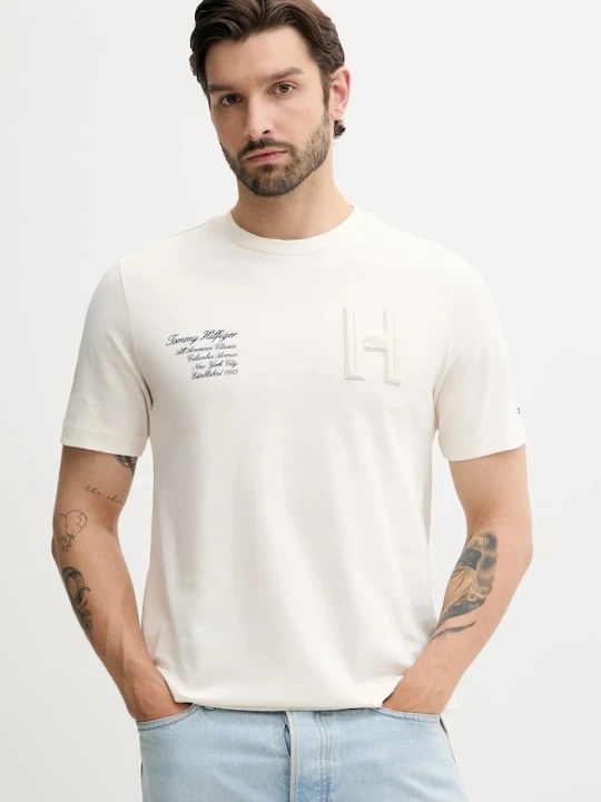 Zdjęcie produktu Tommy Hilfiger t-shirt bawełniany beżowy