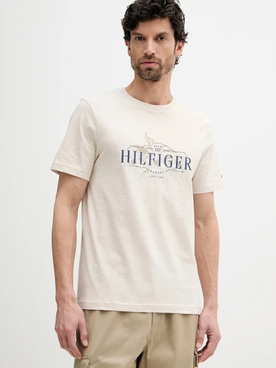 Zdjęcie produktu Tommy Hilfiger t-shirt bawełniany beżowy