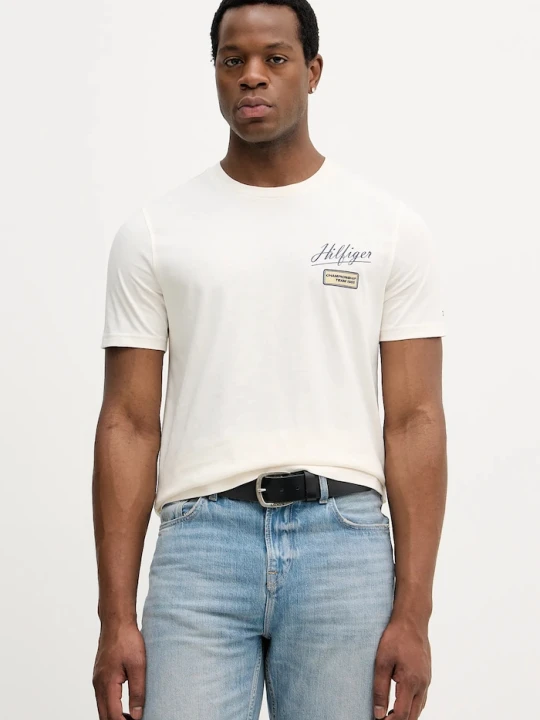 Zdjęcie produktu Tommy Hilfiger t-shirt bawełniany beżowy