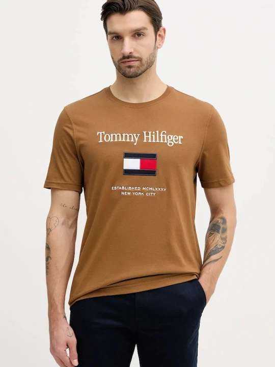 Zdjęcie produktu Tommy Hilfiger t-shirt bawełniany brązowy