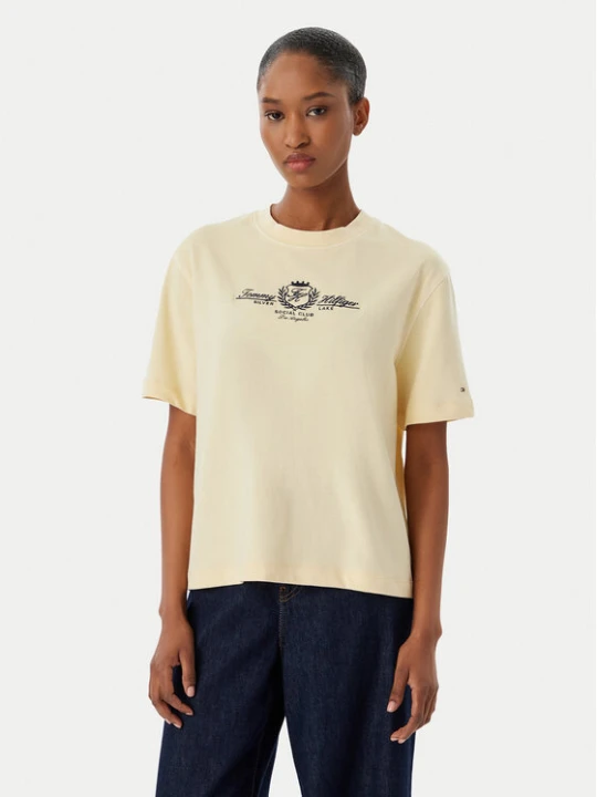 Zdjęcie produktu Tommy Hilfiger T-Shirt Crest WW0WW48713 Kremowy Relaxed Fit
