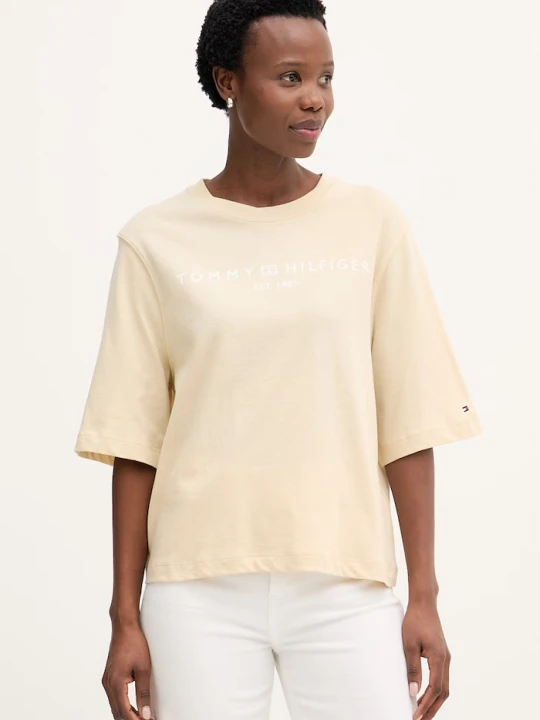 Zdjęcie produktu Tommy Hilfiger t-shirt damski bawełniany beżowy
