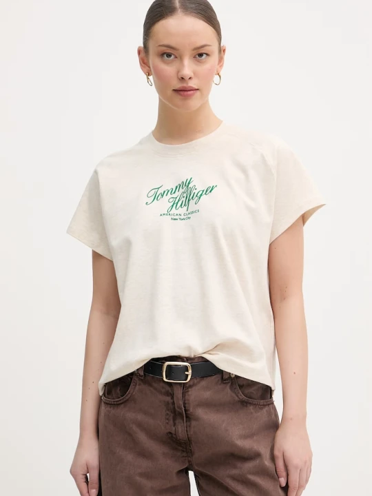 Zdjęcie produktu Tommy Hilfiger T-shirt damski bawełniany beżowy