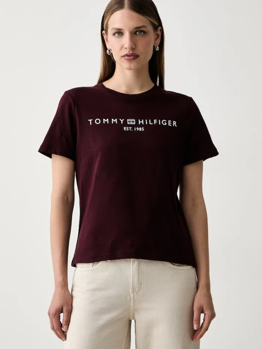 Zdjęcie produktu Tommy Hilfiger T-shirt damski bawełniany bordowy