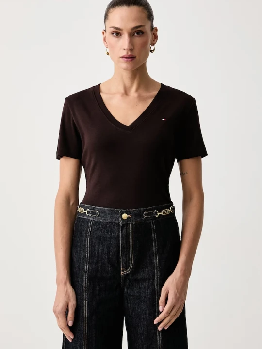 Zdjęcie produktu Tommy Hilfiger T-shirt damski bawełniany brązowy