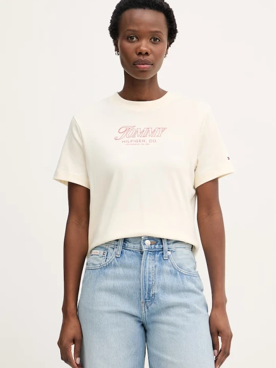 Zdjęcie produktu Tommy Hilfiger t-shirt damski bawełniany SUMMER beżowy
