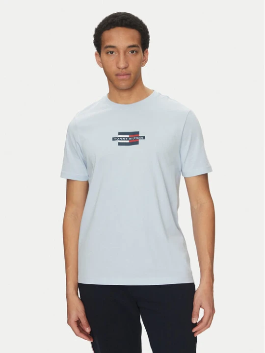 Zdjęcie produktu Tommy Hilfiger T-Shirt Flag Box MW0MW38636 Błękitny Regular Fit Niebieski jasny