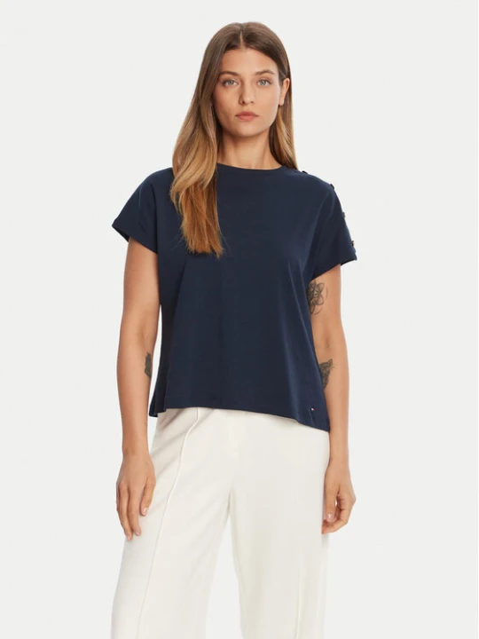 Zdjęcie produktu Tommy Hilfiger T-Shirt Gold Button WW0WW47455 Granatowy Regular Fit