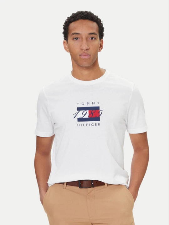 Zdjęcie produktu Tommy Hilfiger T-Shirt Linear Flag MW0MW41338 Biały Regular Fit