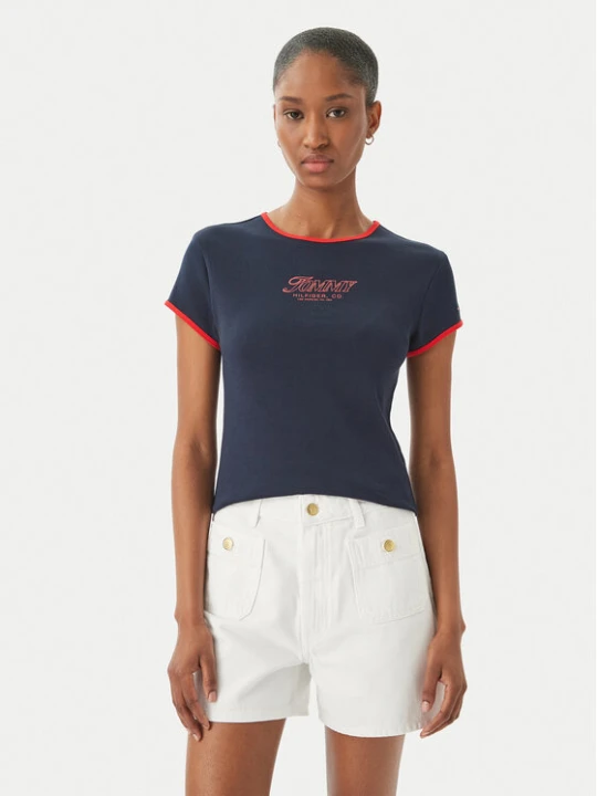 Zdjęcie produktu Tommy Hilfiger T-Shirt Logo Graphic Ringer WW0WW49245 Granatowy Slim Fit