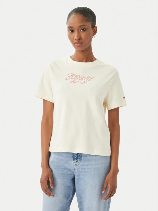Zdjęcie produktu Tommy Hilfiger T-Shirt Logo Interlock WW0WW48707 Beżowy jasny Regular Fit