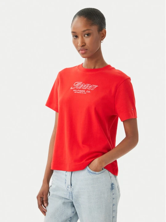 Zdjęcie produktu Tommy Hilfiger T-Shirt Logo Interlock WW0WW48707 Czerwony Regular Fit
