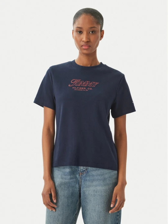 Zdjęcie produktu Tommy Hilfiger T-Shirt Logo Interlock WW0WW48707 Granatowy Regular Fit