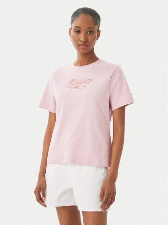 Zdjęcie produktu Tommy Hilfiger T-Shirt Logo Interlock WW0WW48707 Różowy jasny Regular Fit