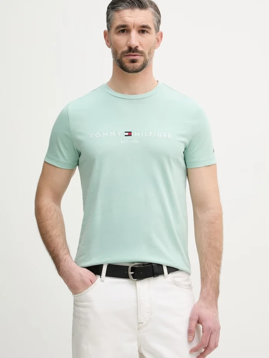 Zdjęcie produktu Tommy Hilfiger t-shirt męski bawełniany turkusowy