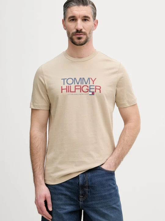 Zdjęcie produktu Tommy Hilfiger t-shirt męski bawełniany beżowy