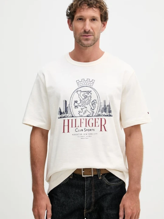 Zdjęcie produktu Tommy Hilfiger t-shirt męski bawełniany beżowy