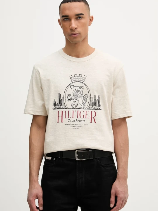 Zdjęcie produktu Tommy Hilfiger t-shirt męski bawełniany beżowy