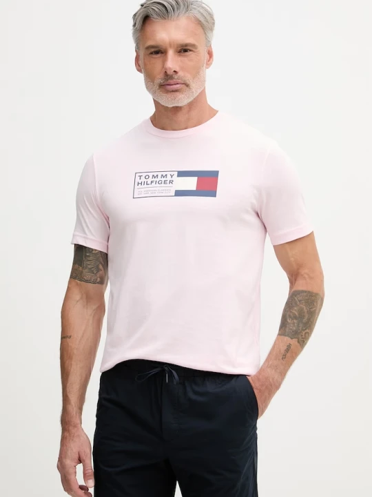 Zdjęcie produktu Tommy Hilfiger t-shirt męski bawełniany różowy