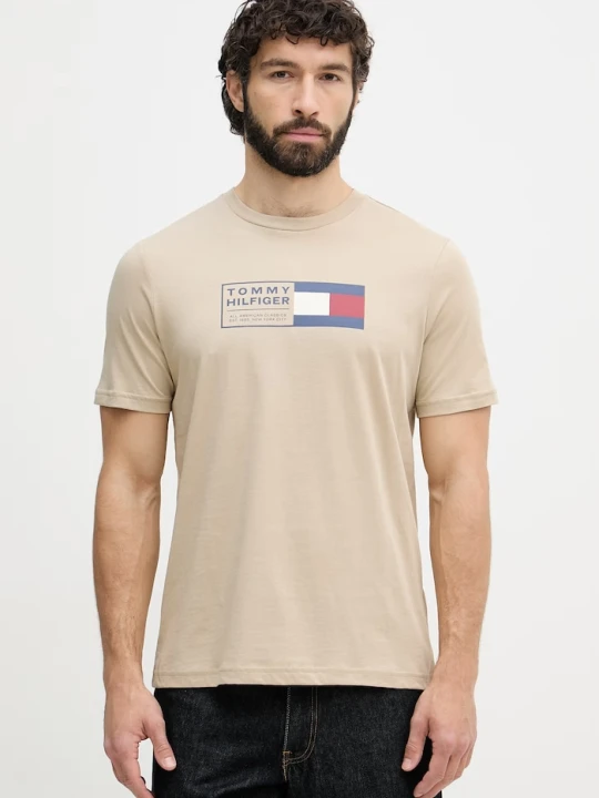 Zdjęcie produktu Tommy Hilfiger t-shirt męski bawełniany beżowy