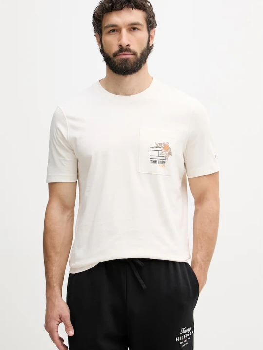 Zdjęcie produktu Tommy Hilfiger T-shirt męski bawełniany beżowy