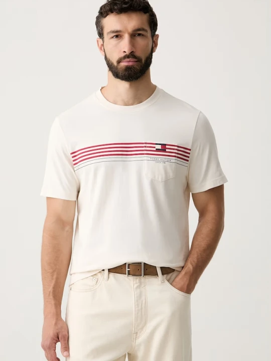 Zdjęcie produktu Tommy Hilfiger T-shirt męski bawełniany beżowy
