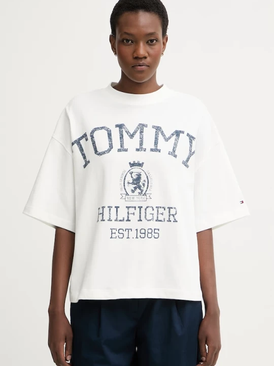Zdjęcie produktu Tommy Hilfiger T-shirt oversize damski bawełniany beżowy