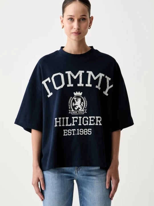 Zdjęcie produktu Tommy Hilfiger T-shirt oversize damski bawełniany granatowy