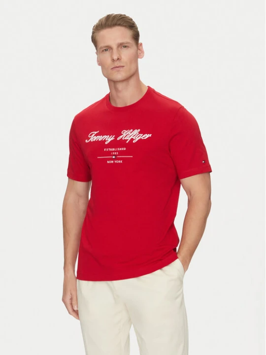 Zdjęcie produktu Tommy Hilfiger T-Shirt Script Logo MW0MW33691 Czerwony Regular Fit
